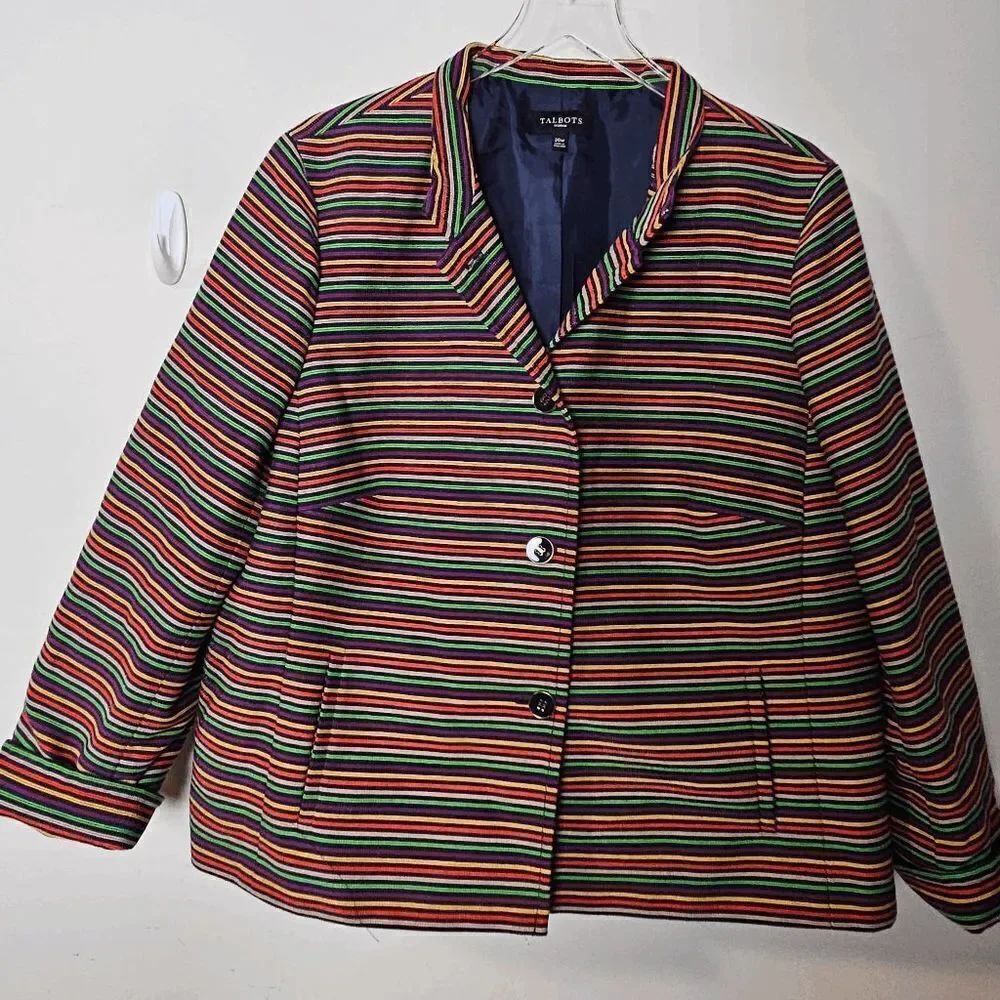 Talbots Button front Rainbow Striped Blazer Womens Red, Green, Purple, Yellow an